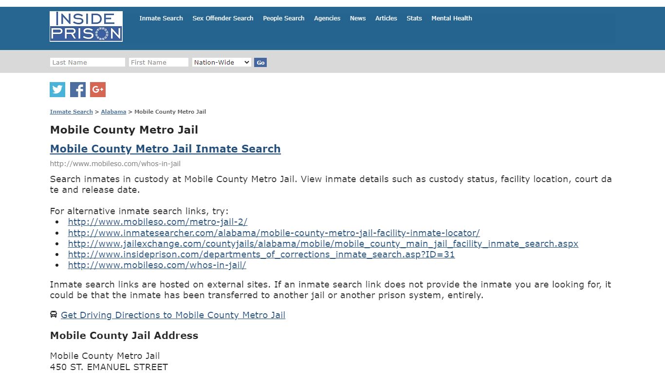 Mobile County Metro Jail - Alabama - Inmate Search - Inside Prison